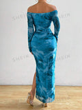 SHEIN Off Shoulder Tie-Dye Print Long Sleeve Dress