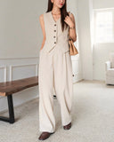 Solid Vest & Pants Set - Beige