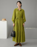 Solid Tiered Shirt-Dress - Green