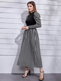 Houndstooth Print Puff Sleeve Long Dress