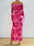 SHEIN Off Shoulder Tie-Dye Print Long Sleeve Dress