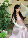 Solid Ruched Dress & Cardigan Set