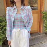 Plaid Cami & Shirt Set - Blue