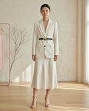 Belted Blazer & Satin Skirt Set