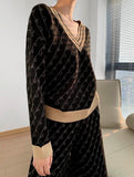 Letter Print Knitted Co-Ord Set - Black