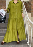 Solid Tiered Shirt-Dress - Green