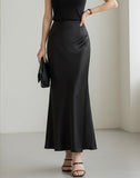 Solid Satin Skirt - Black