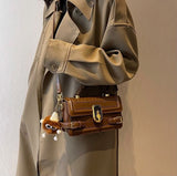 Toggle Switch Satchel Bag - Brown