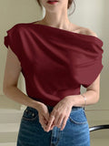 SHEIN DAZY Solid Asymmetrical Neck Batwing Sleeve Tee