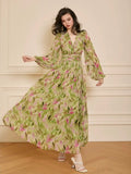 Leafy V-Neck Long Dress