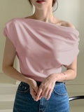 SHEIN DAZY Solid Asymmetrical Neck Batwing Sleeve Tee