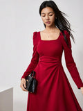 Solid Retro Ruched Waist Dress