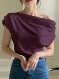 SHEIN DAZY Solid Asymmetrical Neck Batwing Sleeve Tee