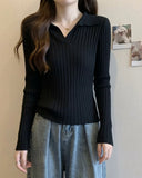 Polo Collar Rib Knit Tee