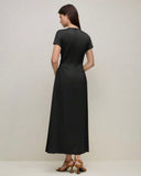 Solid Ruched Waist Satin Dress