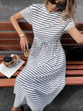 SHEIN Striped Drawstring Waist Dress