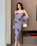 Floral Mesh Dress & Cardigan Set