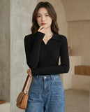 Polo Collar Rib Knit Tee