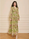 Leafy V-Neck Long Dress