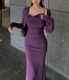 Solid Cami Dress & Shrug Set - Purple