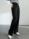 Solid Wide Leg Pants - Black