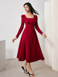 Solid Retro Ruched Waist Dress