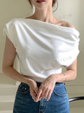 SHEIN DAZY Solid Asymmetrical Neck Batwing Sleeve Tee