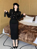 Tweed Blazer & Skirt Set - Black