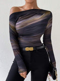 Marble Ombre Print Top - Grey