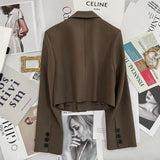 Solid Cropped Blazer - Brown