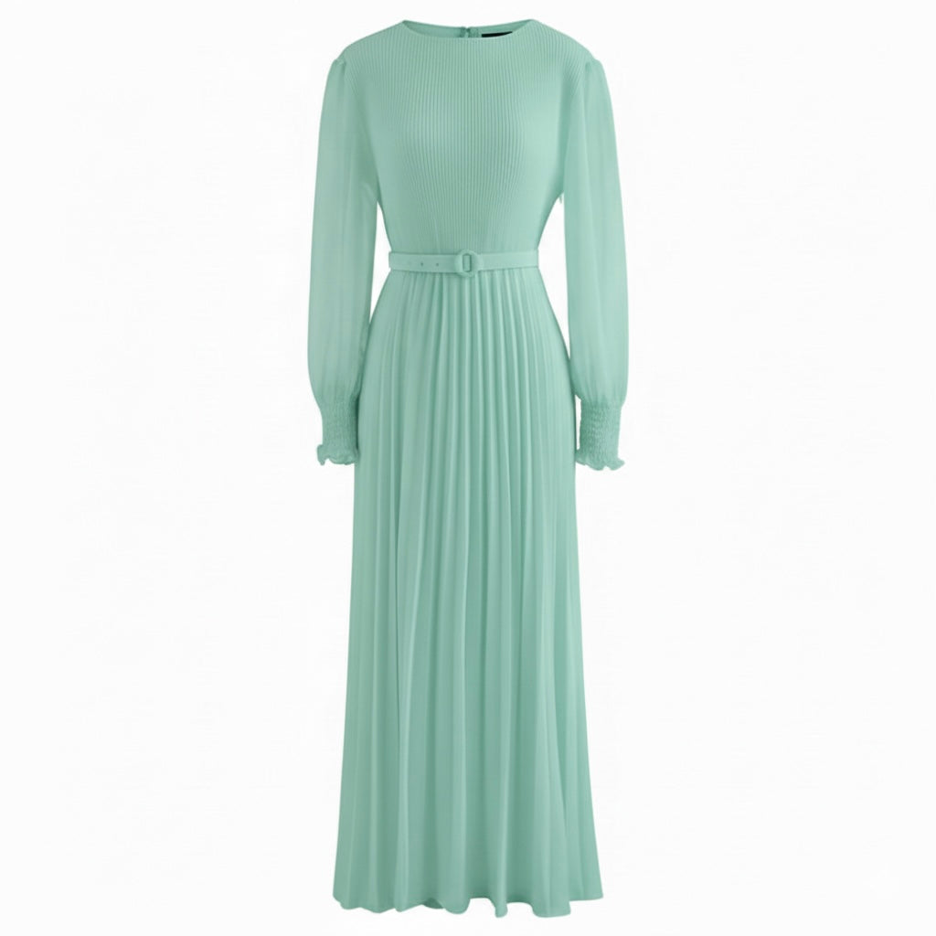 Pierre Solid Pleated Long Dress