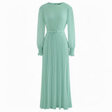 Pierre Solid Pleated Long Dress
