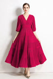 Solid Tiered Long Dress - Red