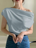 SHEIN DAZY Solid Asymmetrical Neck Batwing Sleeve Tee