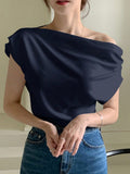 SHEIN DAZY Solid Asymmetrical Neck Batwing Sleeve Tee