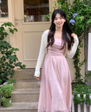 Solid Ruched Dress & Cardigan Set