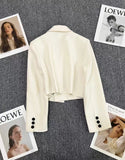 Solid Cropped Blazer - Beige