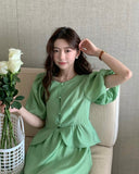 Buttoned Peplum Top & Skirt Set