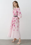 Floral Pleated Dress With Belt