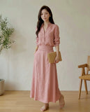 Solid Button Down Shirt & Skirt Set