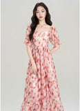 Floral Sweetheart Neck Puff Sleeve Dress