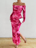 SHEIN Off Shoulder Tie-Dye Print Long Sleeve Dress