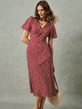 V-Neck Ditsy Floral Long Dress