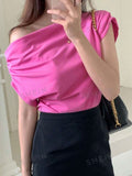 SHEIN DAZY Solid Asymmetrical Neck Batwing Sleeve Tee