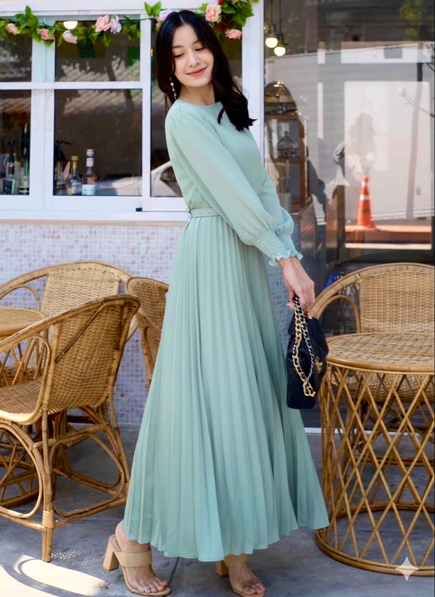 Pierre Solid Pleated Long Dress - Mint Green Urban Chic Pierre Solid Pleated Long Dress - Mint Green Urban Chic