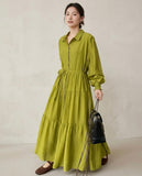 Solid Tiered Shirt-Dress - Green