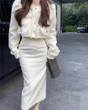 Tweed Blazer & Skirt Set - Cream White
