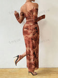 SHEIN Off Shoulder Tie-Dye Print Long Sleeve Dress
