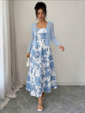 SHEIN Floral Dress & Solid Cardigan Set