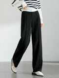 Solid Wide Leg Pants - Black